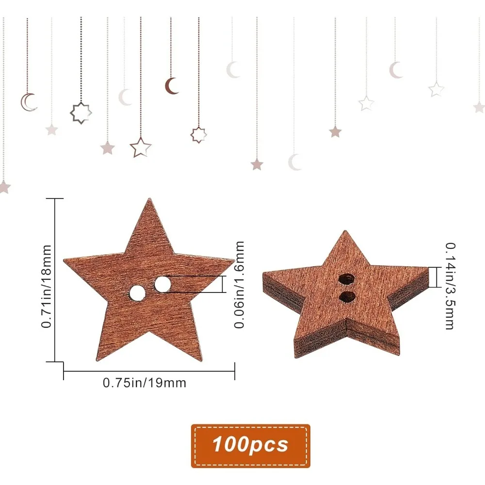 1 Box 100Pcs Wooden Stars Buttons with 2 Holes Vintage Small Sewing Scrapbooking Craft Button Christmas Decoration