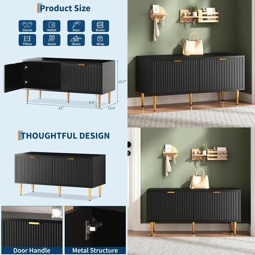 

Entryway Bench with 2 Doors, Shoe Storage for Hallway, Living Room, Bedroom