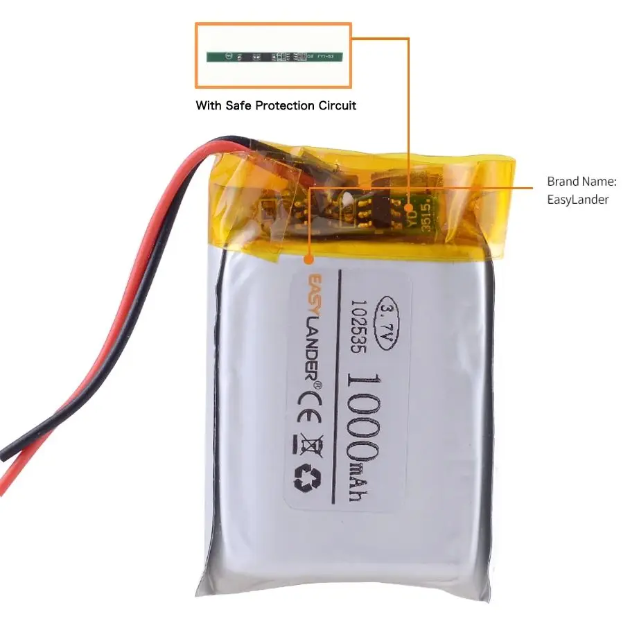 102535   3.7 فولت 1000 مللي أمبير بطارية ليثيوم بوليمر قابلة للشحن لنظام تحديد المواقع PSP MP3 المتكلم لتقوم بها بنفسك وسادة قوة البنك اللوحي LED قلم بلوتوث