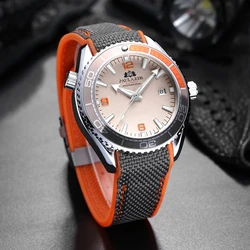 Automatic Mens Watch Mechanical Self Wind Movement Canvas Rubber Strap Orange Blue Red Luxury Fashion Watches