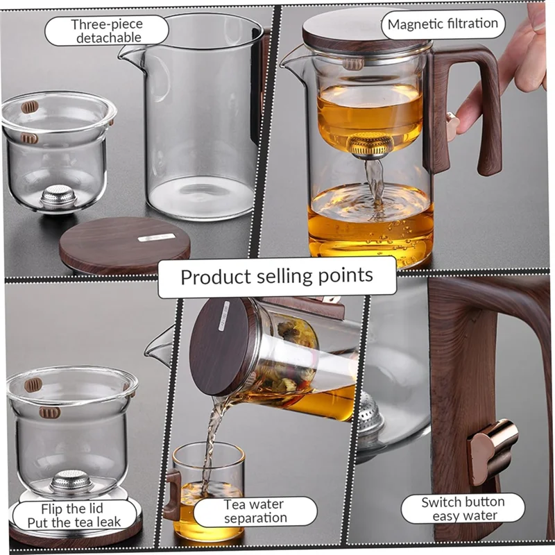 

Water Separation Inner Container Magnetic Switch Tea Separation Filtration Glasstea Pot