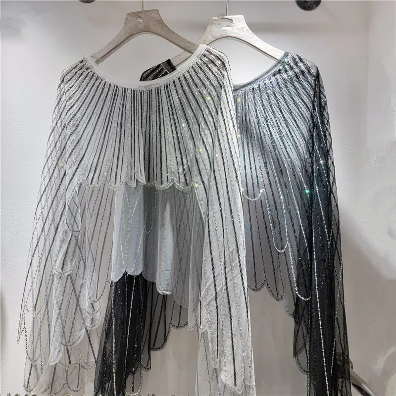 Party Wings Full Rhinestone Shawl For Women Spring/Summer European and American New Irregular Shiny Luxury Design Blouse