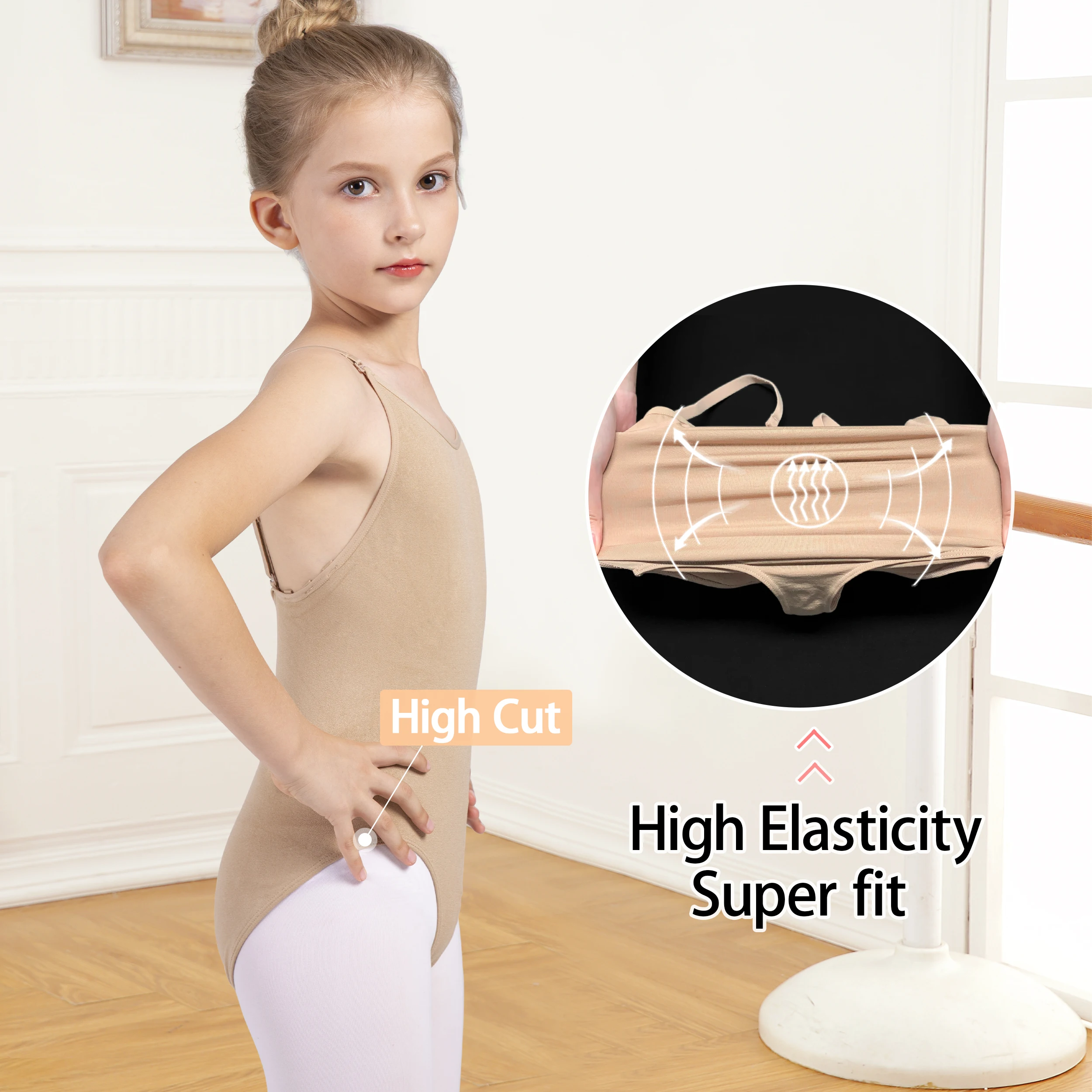 Girls Nude Seamless Camisole Undergarment Leotard Dress with Transition Straps