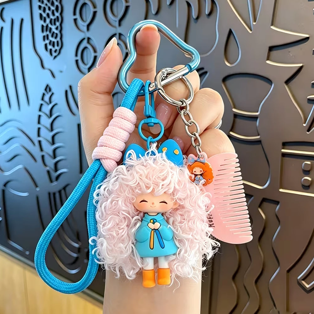 1 Stück Großer Welliger Haar-Mädchen-Anhänger, Cartoon-Stil, Coole Krauses-Haar-Mädchen-Schlüsselanhänger, Taschendekoration für Frauen, Kleines Geschenk, Autoschlüssel-Dekoration, Anhänger-Zubehör – Detail 5