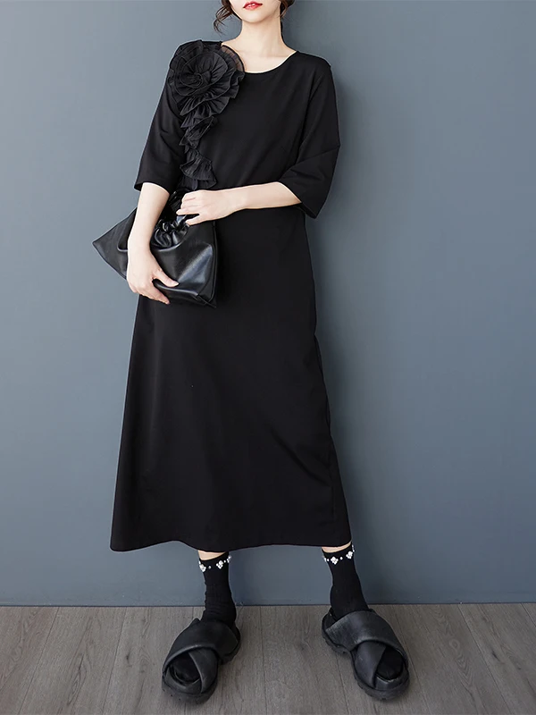 Summer 2025 Women's Faion Loose Slimming Floral Patchwork ort Sve Midi Dr Sli Commute Basic Sle Regular Thi...