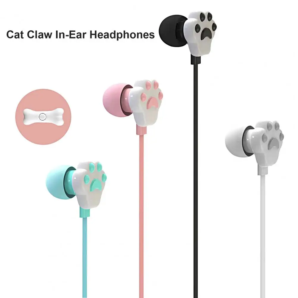 

Wired Earbud High Fidelity Deep Bass Lightweight Cartoon Cat Paw 3.5mm Stereo Sports In-ear Earbud With Microphone Doing Sports