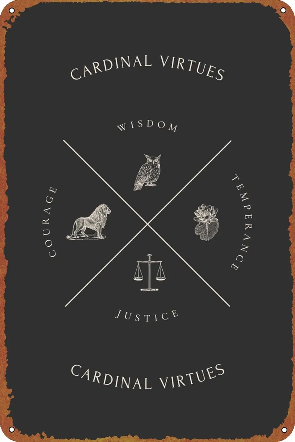 Cardinal Virtues Black Tin Sign Retro Metal Movie Poster Art Wall Home Decor 8x12 Inches