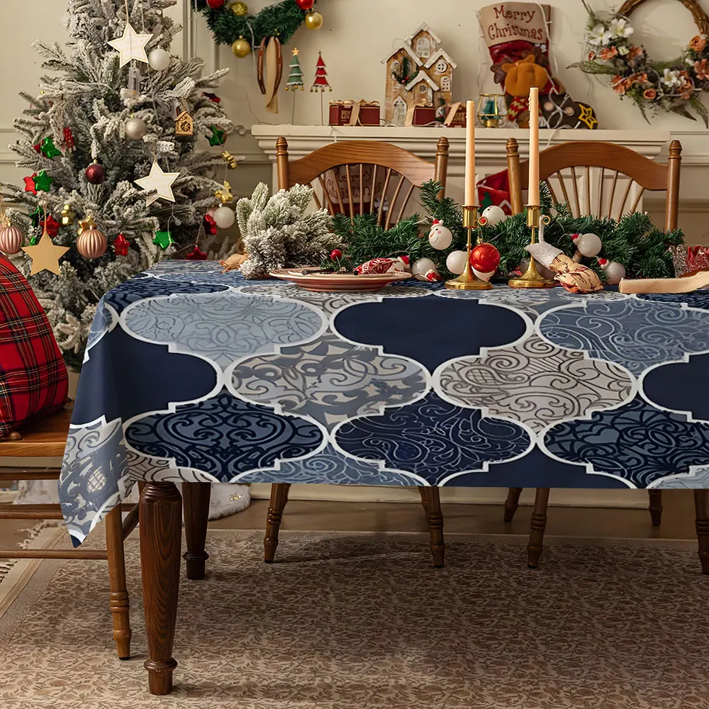 Indigo Stars Table Cloth Waterproof Tablecloth Spill Proof Table Cloth, Wipe Clean Table Cloth for Dining Camping