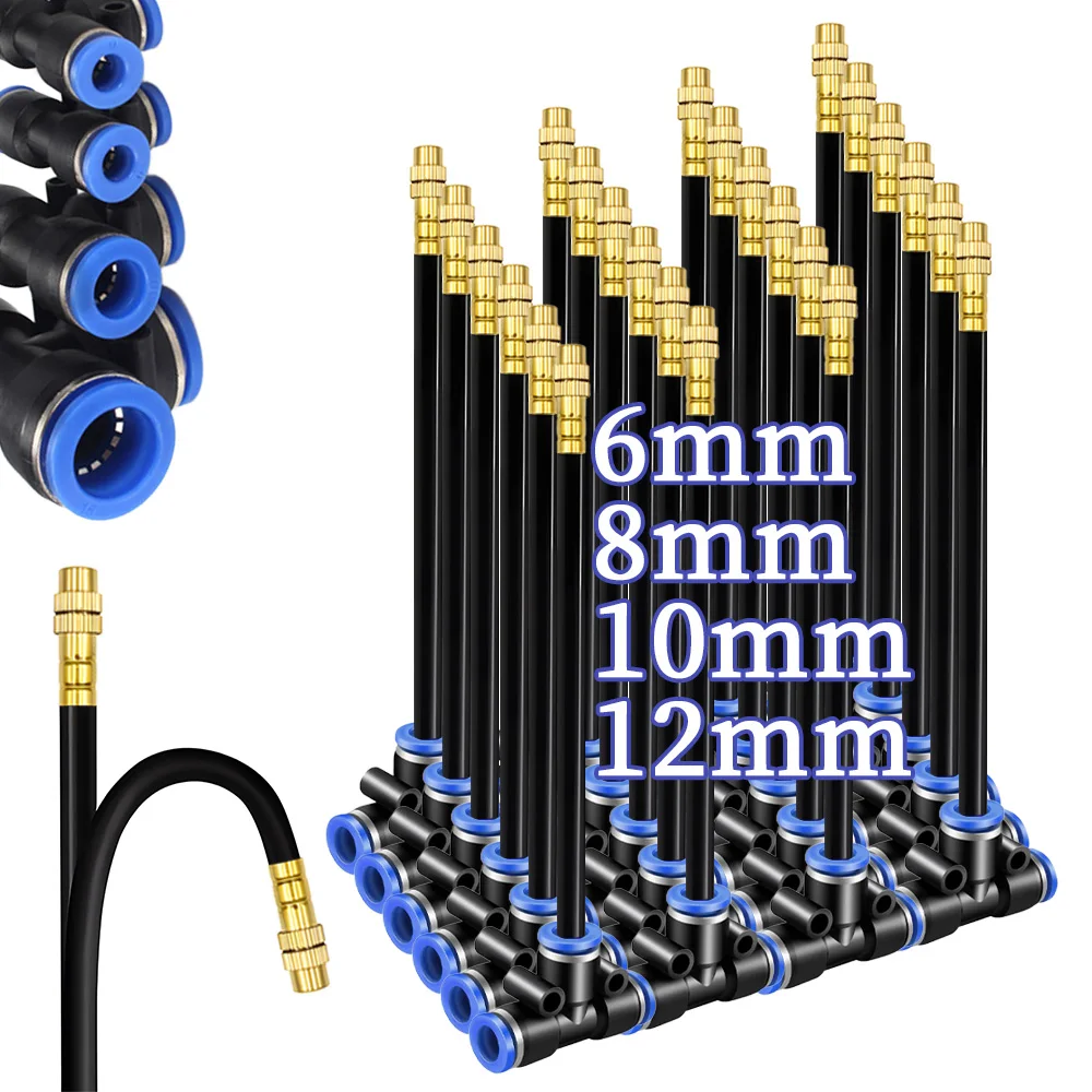 20/30/50cm 360 ° Boquilla de nebulización de curvatura libre, pulverizador de atomización de latón ajustable, riego de jardín para manguera de PE de 6/8/10/12mm