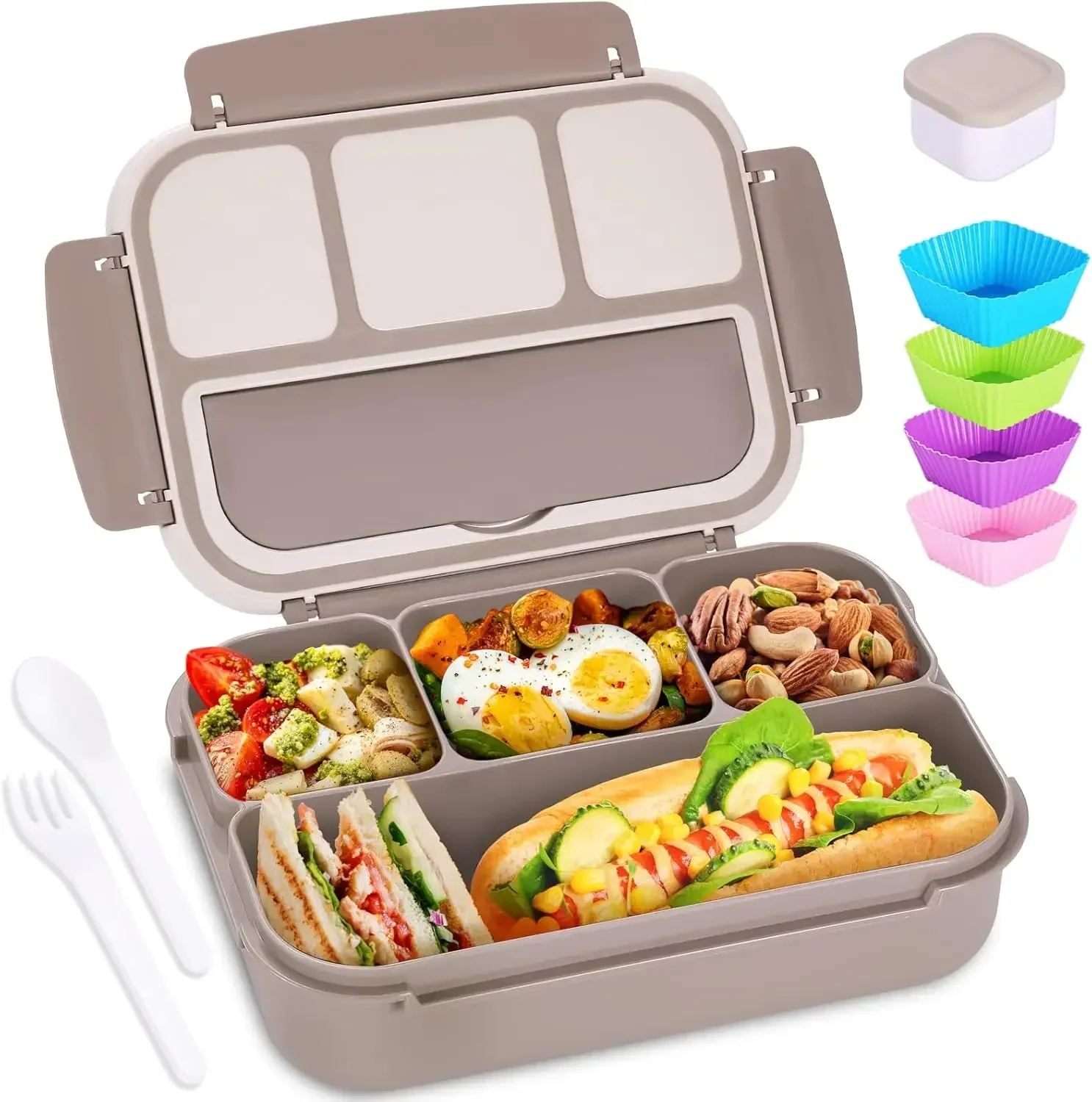 Bento Box Adult Lunch Box, Containers for Adults Men Women with 4 Compartments, Lunchable Food Container with Utensils, Sauce Ja