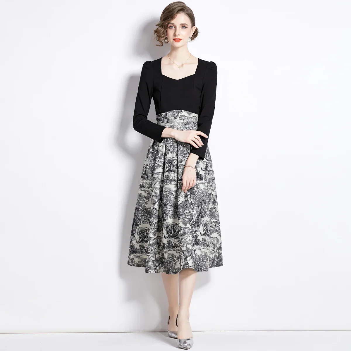 Good QualityAutumn And Winter High-grade Black Jacquard Mid-length Temperament Dress New Business Office Work Skirt