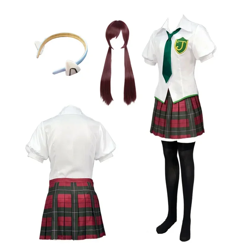 Anime Mari Makinami Cosplay White Skirt Lattice Skirting Women's White School Uniform Halloween Costumes