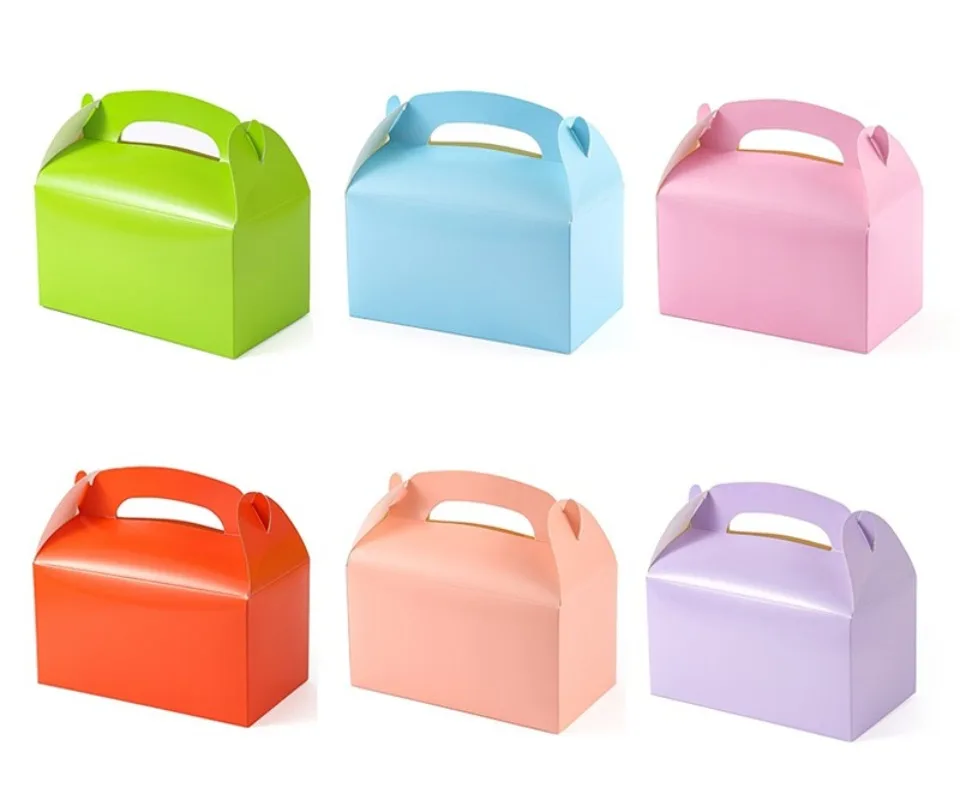 10 Stück Geschenkboxen mit Griff, Keks- und Süßigkeitenboxen aus Backpapier für Gäste, Geburtstagsfeier, Rosa Leckereien-Tüten, Verpackung für Gastgeschenke – Detail 1