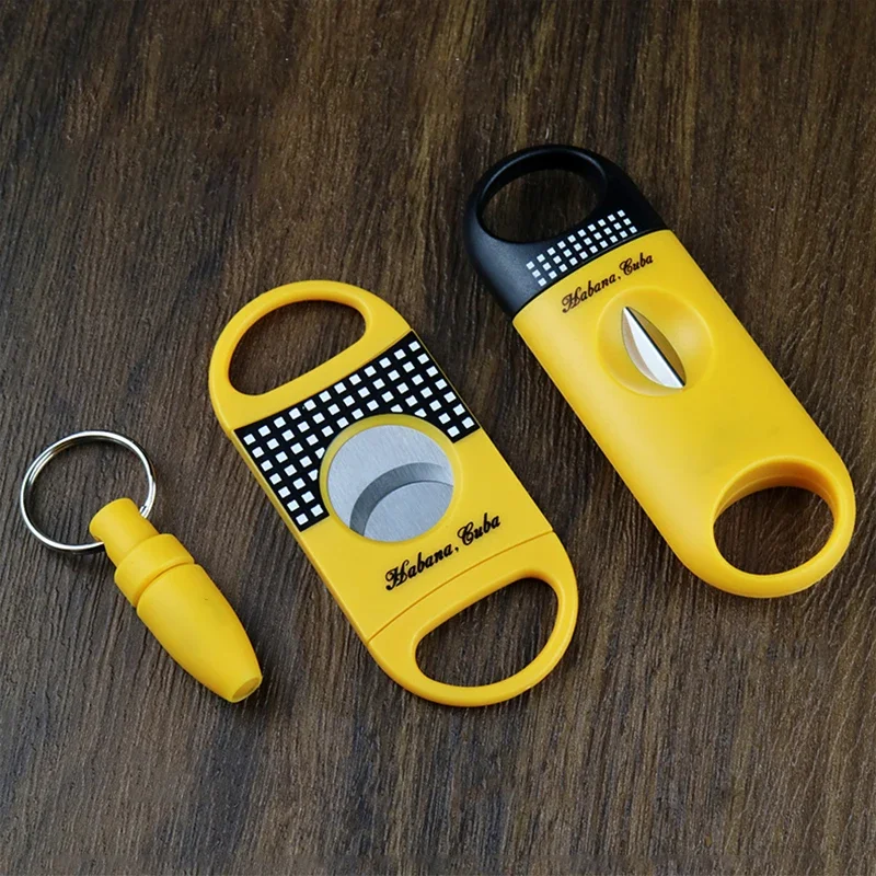 

Yellow 3 Cigar Sets Classic Pocket Cigar Cutter V Cut Sharp Stainless Steel Blade Guillotine Punch Cutting Knife Cigar Accessory