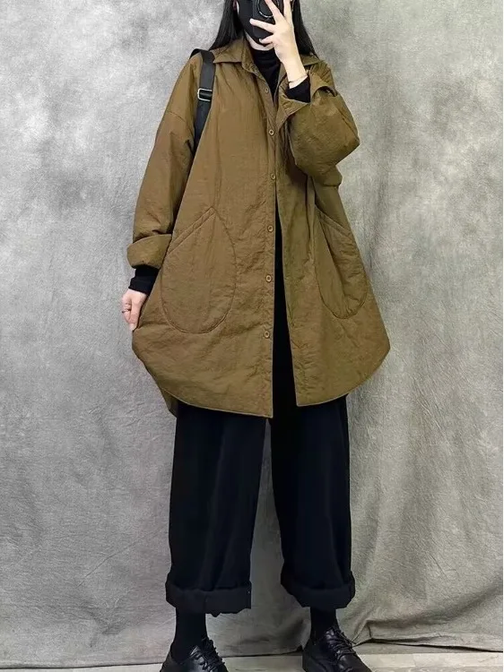 Cappotto invernale leggero in cotone Jaet da donna retrò Sle Colletto lungo con chiusura a bottone singolo Cappotto invernale Thiened