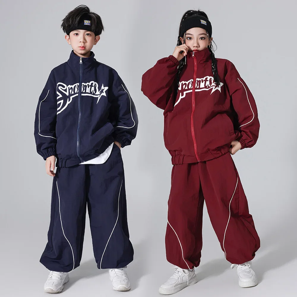 

Kids Boy Girl Streetwear Fashion Sport Tack Jacket Pant 2 Piece Sets Children Coat Trouser Tracksuits Stage Performance Costume