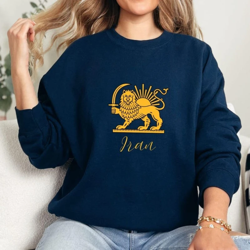 Flag Persian Llag Symbol Lion and Sun Free Iran Unisex Crewneck Autumn and Winter Sweatshirt Long Sleeve Loose Matching Hoodies