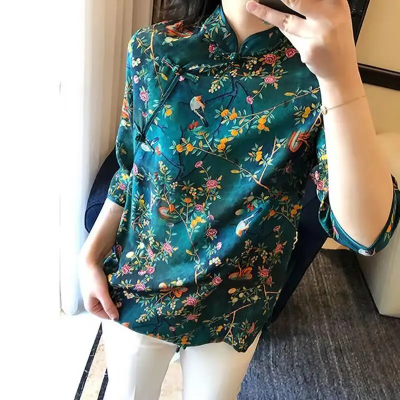 Bluzka w stylu chińskim miękkie topy Qipao Camisa chiny Mujer Hanfu koszula bluzka kobiety Cheongsam szyfonowa bluzka orientalne koszule