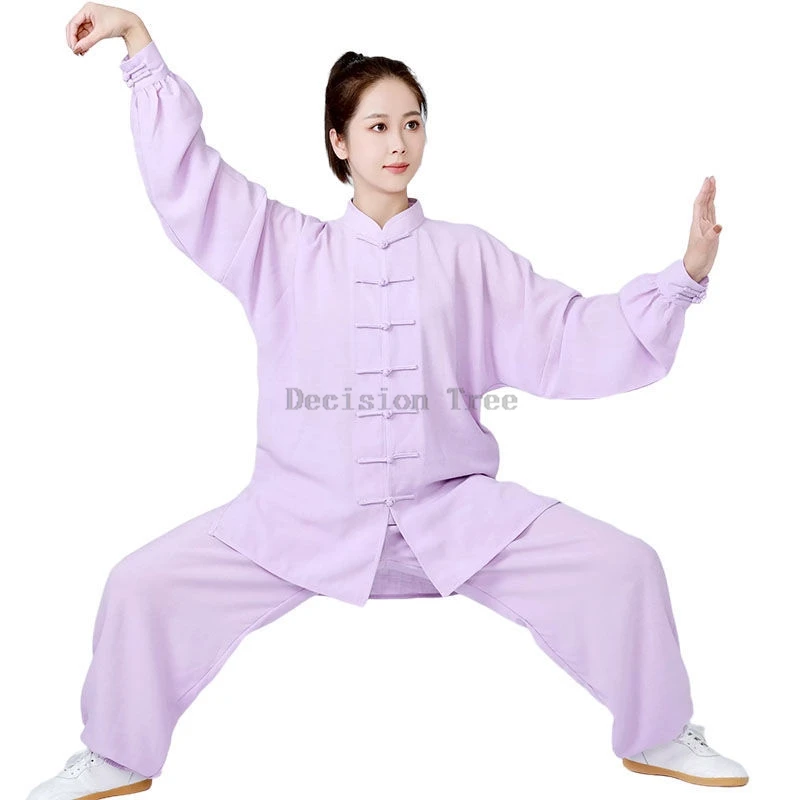 2024 new chinese cotton linen tai chi suit female spring and autumn chinese flax tai chi training suit male breathable summer