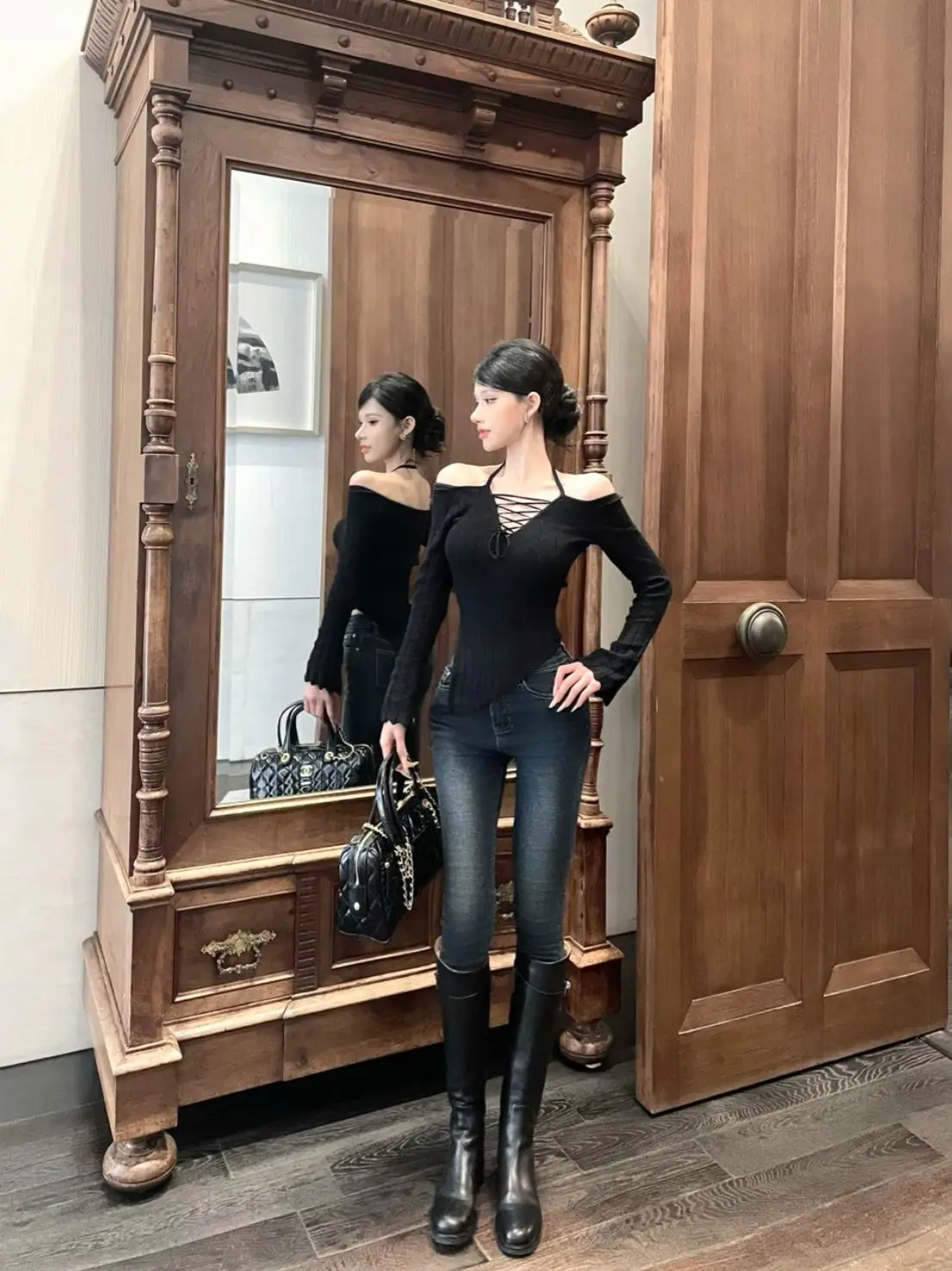 

High Waist Skinny Jeans Women's Deep Blue Nine Points Autumn Winter New Sle Faionable Slimming Cotton Stretch Denim Pants