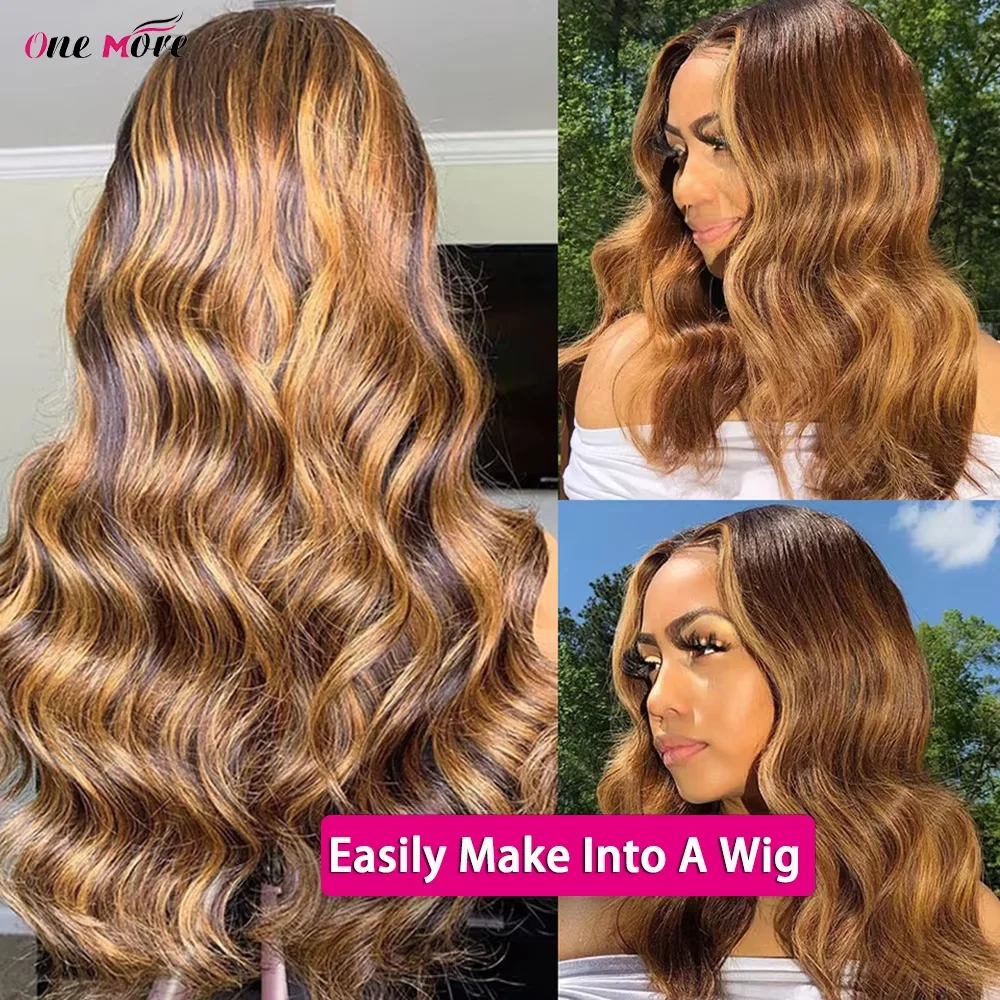 Body Wave Honey Blonde Highlight Human Hair Weave 4 Bundles 100% Brazilian Human Hair Bundle Extensions 4/27 Ombre Color Bundles