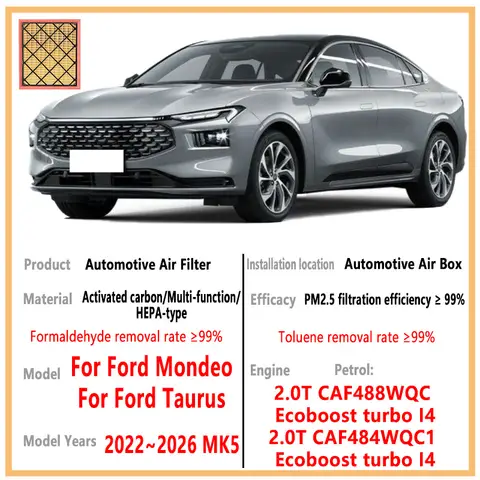 자동차 엔진 에어 필터 자동차 부품 에어 인테이크 엘리먼트 포드 몬데오 토러스 2022~2026 2025 MK5 카본 캐빈 필터 키트 자동차 예비 부품