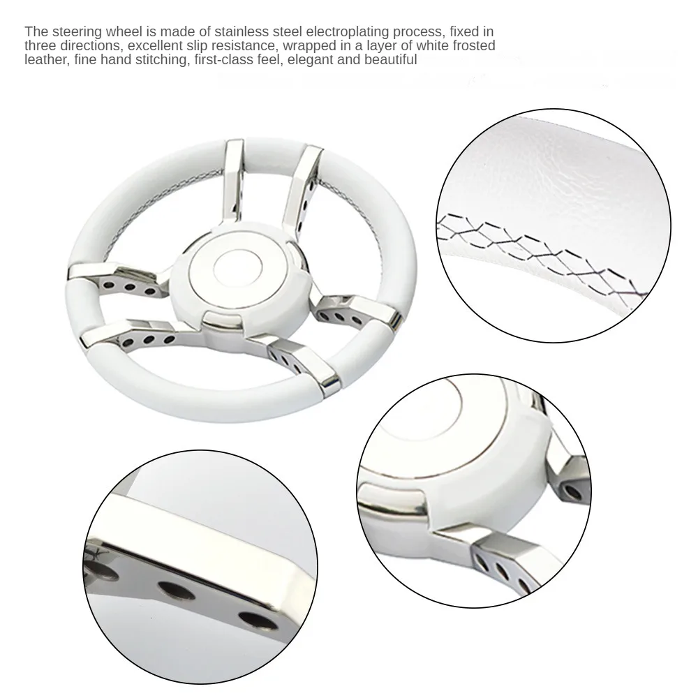 New Marine Steering Wheel Yacht Leather Steering Rudder Stainless Steel Leather Steering Wheel Shape Creative