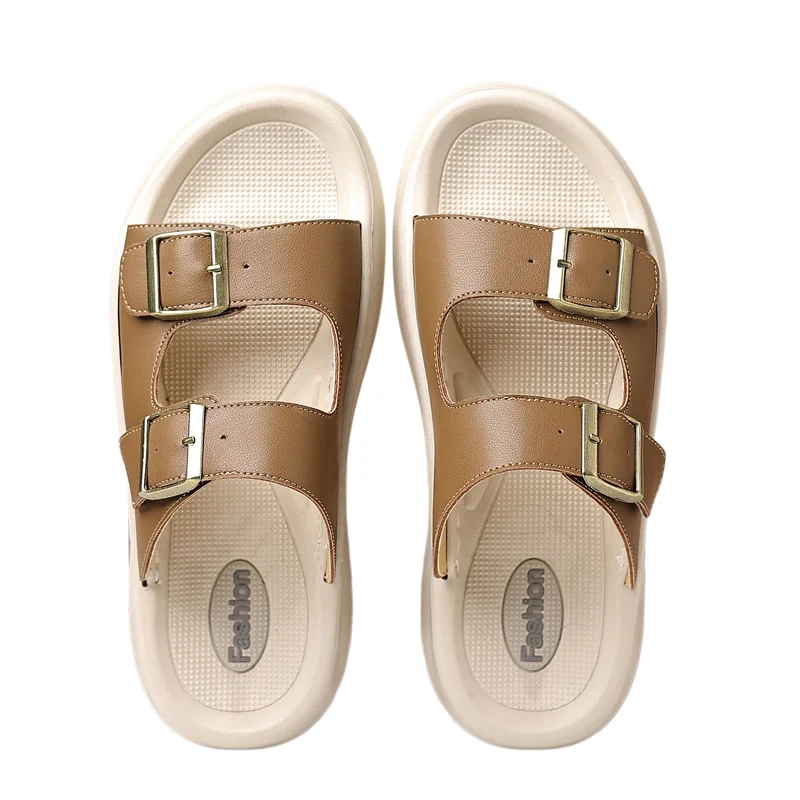 Breathable Summer Slippers Outdoor Leather Mens Sandals Non-Slip Flip Flops All-match Male Beach Shoes Versatile Slides Sandaly