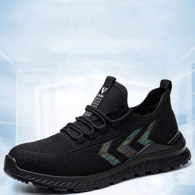 

large size men casual breathable steel toe caps work safety shoes summer worker tooling security boots black protective footwear