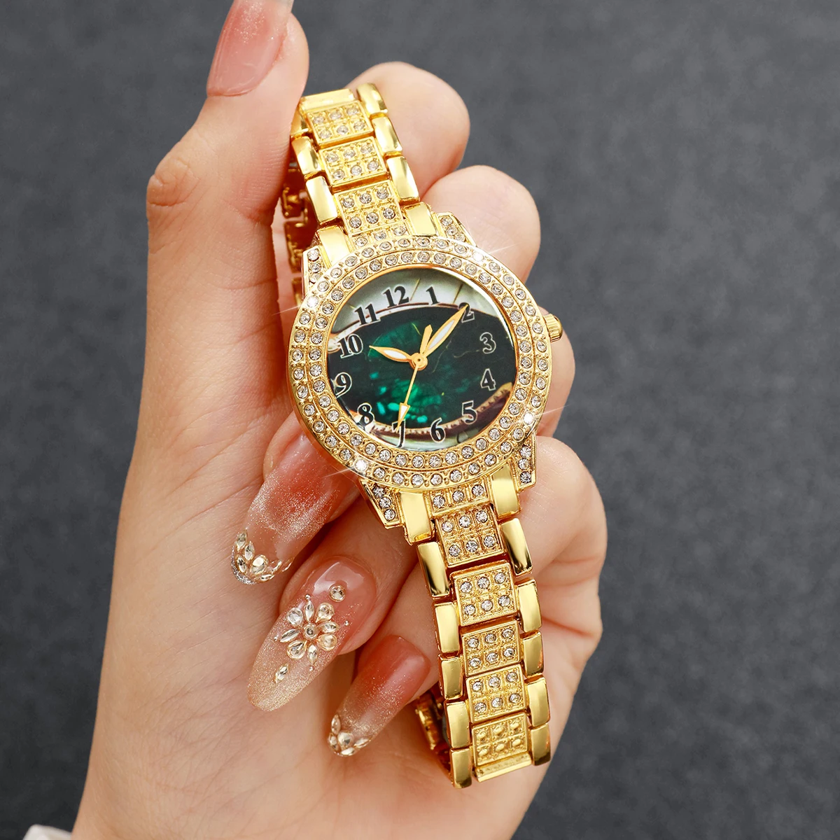 Fashion Rhinestone Arabic Dial Women Quartz Watch Ladies Stainless Steel Wristwatches Reloj Mujer Girls Clock Gift (Without Box)