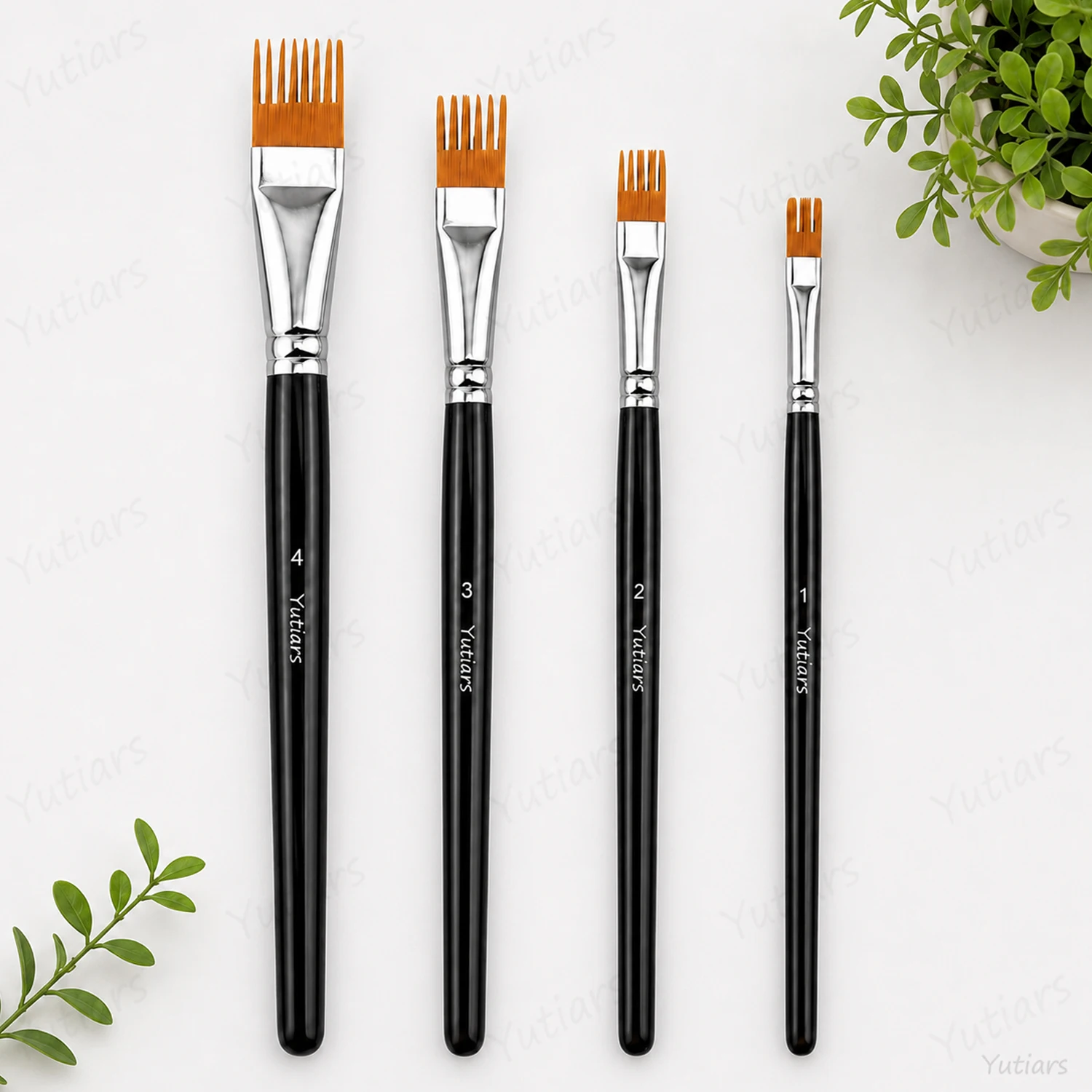 4PCS Rake Brush Set, Comb Shape Nylon Bristles Texture Brush for Acrylic Oil Watercolor, Grass Hair Feather Effects Art Tool