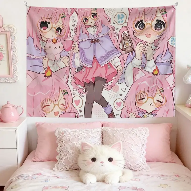 VIKAMA Dark Cat Ear Demon Girls Tapestry, Goth Cute Wall Hanging for Bedroom Dorm Girls Room Decor
