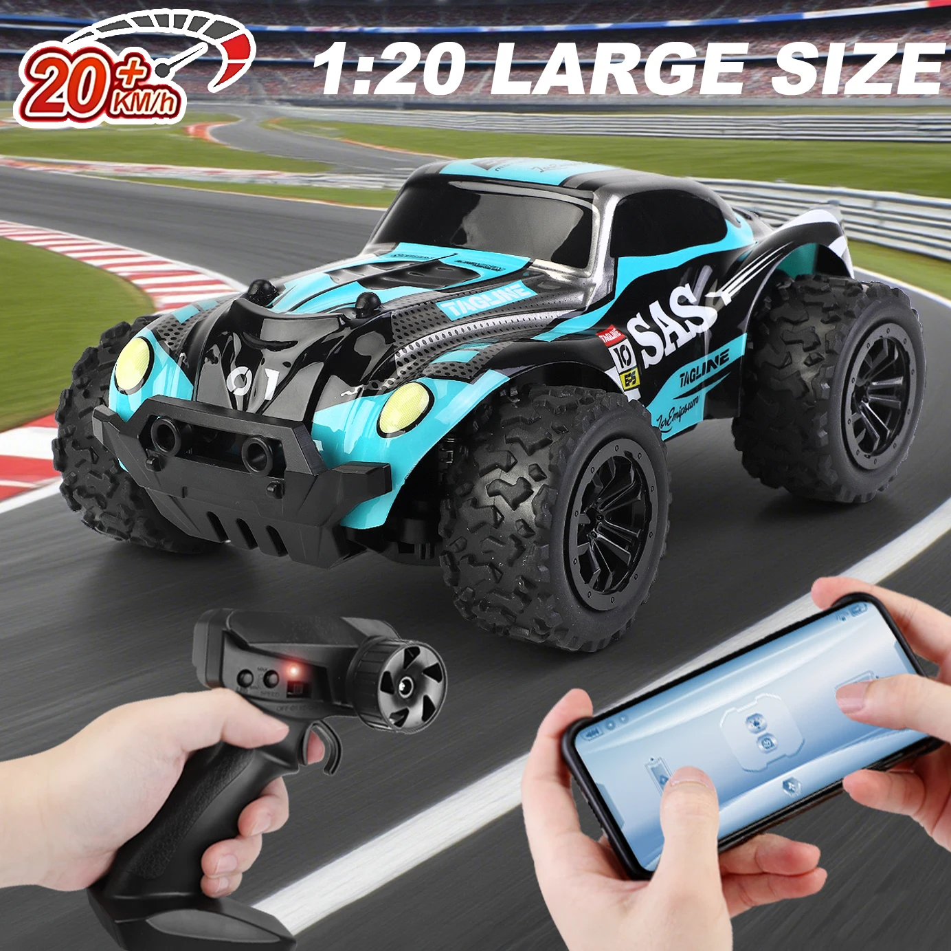 

New 1:20 Scale Large RC Cars 20km/h High Speed RC Cars Toys for Boys Remote Control Car 2.4G Off Road Monster Truck