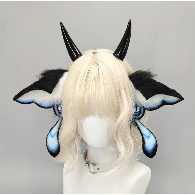 Fiesta Carnival Halloween Fantasy Creatures Furry Moth Ears Headband Demon Plush Cosplay Headwear Comic Exhibition Dress Up