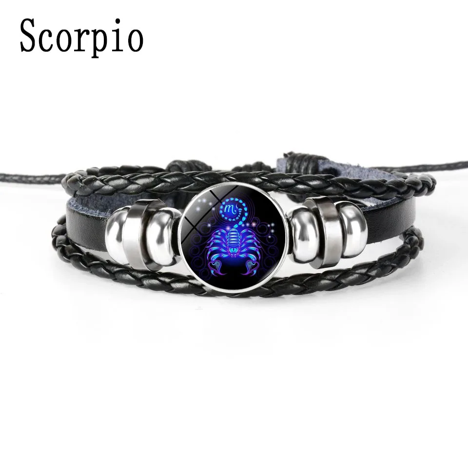 Classic 12 Zodiac Signs Constellation Charm Bracelet Men\'s and Women\'s Hand Woven Multilayer Leather Bracelets Jewelry Gift