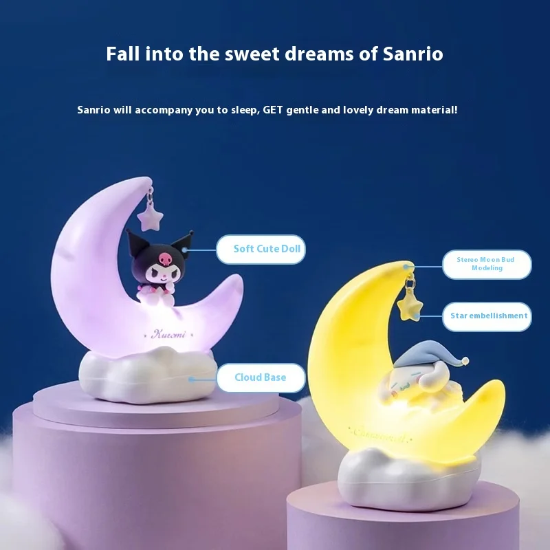 Sanrio Moon LED Light Anime Kuromi Cinnamonroll Kawaii Accessories Ornament Beauty Bedroom Night Light Bedside Lamp Decoration