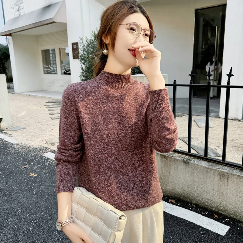 

Thickened Floral Yarn Semi high Neck Knitted Base Sweater For Women 2025 New Style PulloverWarm Sweater Versatile Top For Winter