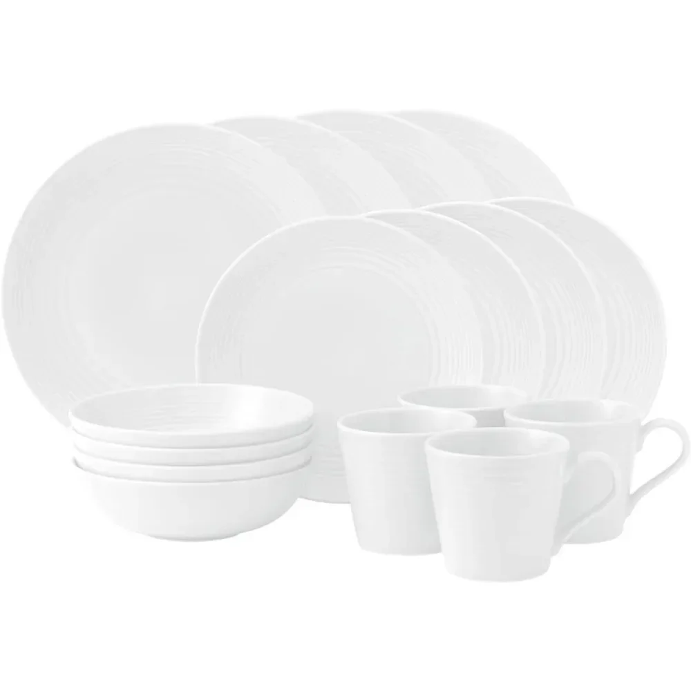 Exclusively for Gordon Ramsay Maze White 16-Piece Dinnerware Set Kitchen Dishes Dish Food Plate Complete Tableware Dinner Plates