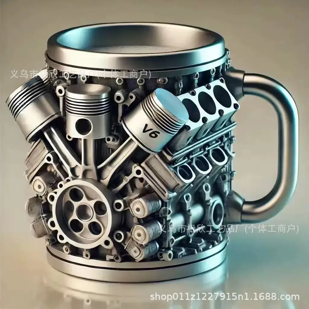V8-Motor Kaffeetasse, V6 3D-Metallbecher aus Kunstharz, Kreative Automotor-Modell Dekorative Tasse