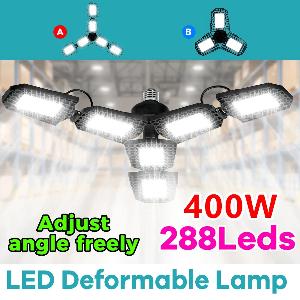

LED Garage Light Ceiling Lights Bulb AC100-277V Deformable High Bay Lamps Folding Adjustable Fan Blade Panel Shed Lamp Daylight