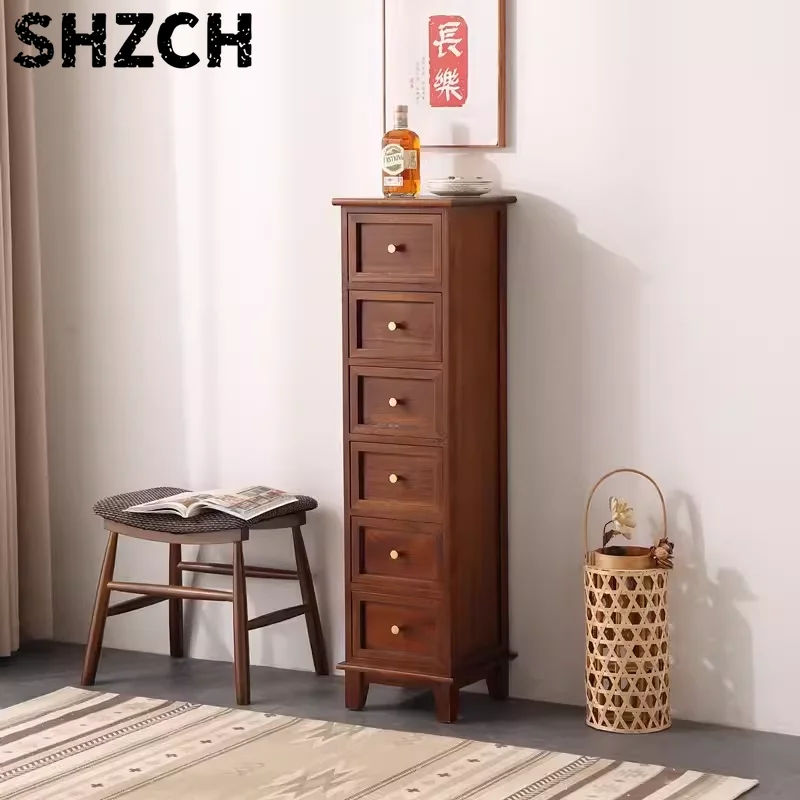 ‌Solid Wood 5 Drawer Chest - Compact Corner Cabinet | Narrow Bedroom Dresser, Entryway Nightstand Assembly Free