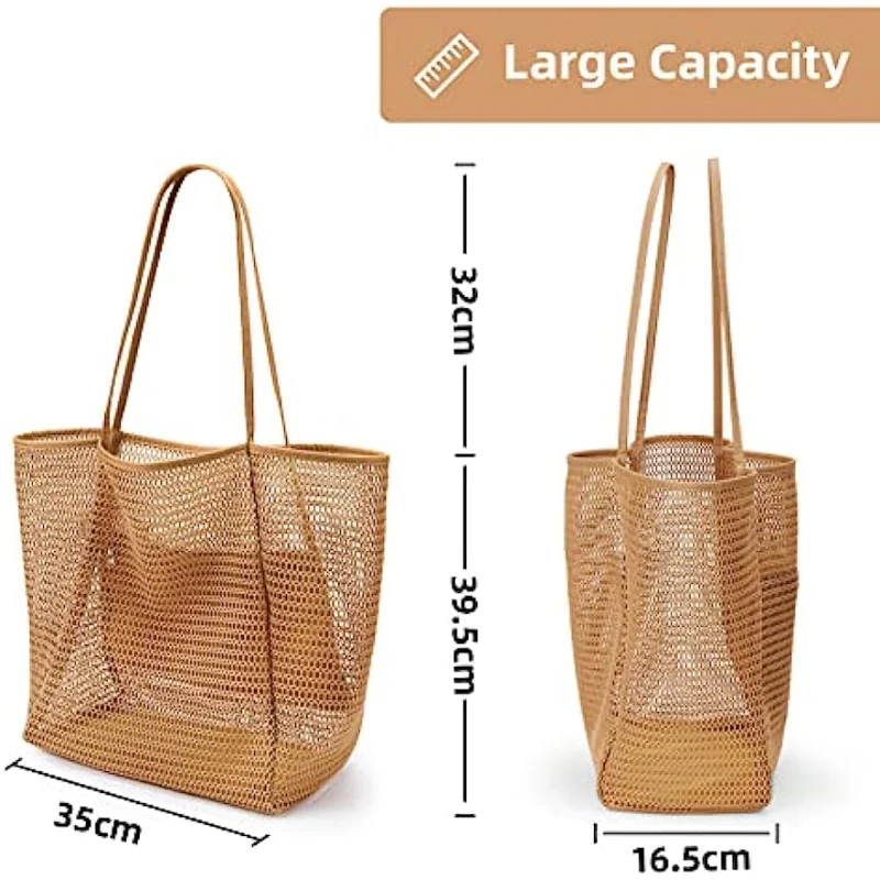 Beach Mesh Large Capacity Foldable Handbag Casual Handbag Women\'s Foldable 23L Shoulder Bag Suitable For Beach Picnics Vacations