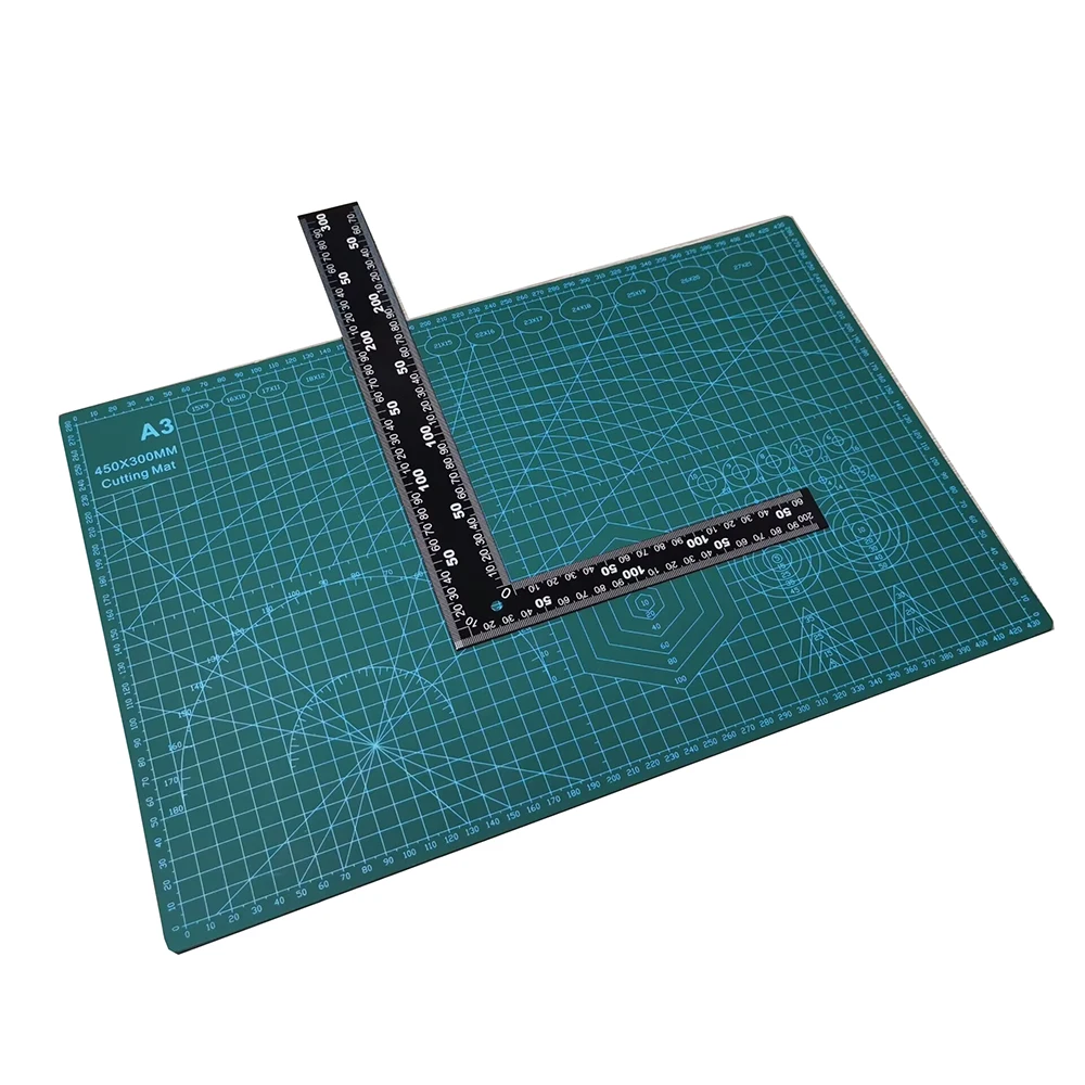2Pcs Set Right angle ruler+A3 cutting pad Workbench Patchwork Cut Pad Sewing Manual DIY Knife Engraving Leather Cutter Board