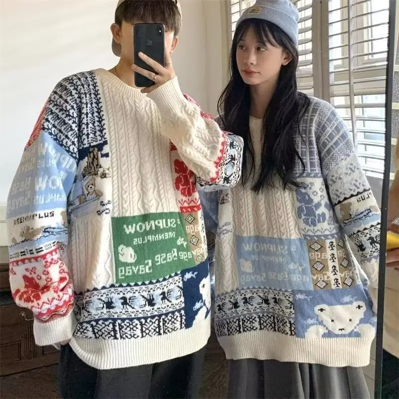 

Autumn Winter Y2k American Christmas Bear Sweater for Men and Women Couples Loose Fitting Jumper for Small Cute Knitwear Kpop