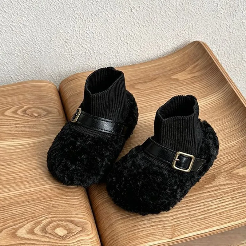 Winter New Arrival Women's Children's Princess Socks Boots Baby Soft Bottom Fleece-Lined Furry Shoes Baby Cotton Shoes Soft Bott