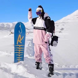 2022 casal oversize terno de esqui dos homens das mulheres de luxo solto hip-hop versão neve com capuz terno ao ar livre quente impermeável snowboard macacão