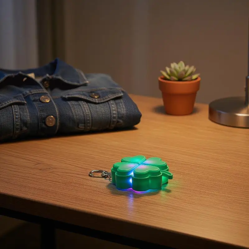 Novelty Four-Leaf Clover LED Keychain with Clickable Buttons for Stress-Free Living