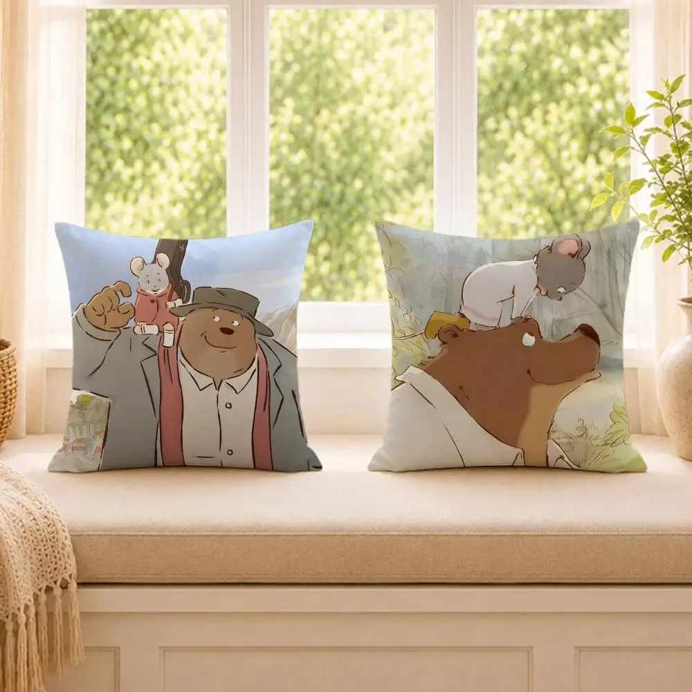 Anime E-Ernest And Celestine Cushion Cover Wrinkle-Resistant Short Plush Cushion Covers Breathable Machine-Washable