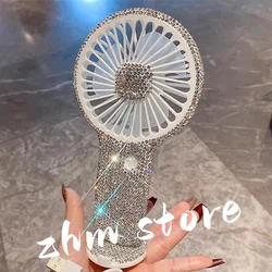 Clear Sparkle Rhinestone Decor Mini Luxury Office Desk Putting Hand Summer Fan for Girls