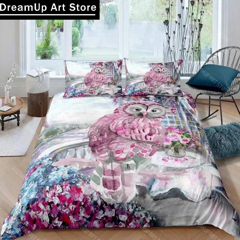 

Black Owl King Queen Duvet Cover Moon Safari Bird Animal Bedding Set Lovely Wildlife Quilt Cover Grey Polyester Comforter Cover